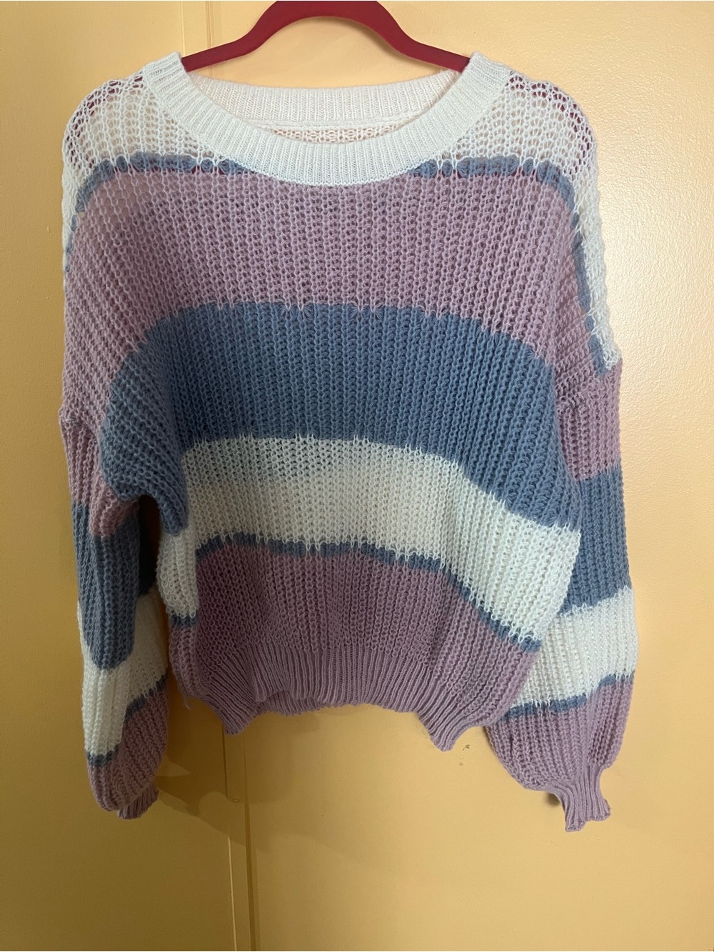 SHEIN Lavender, Blue & White Striped Knit Crewneck Sweater